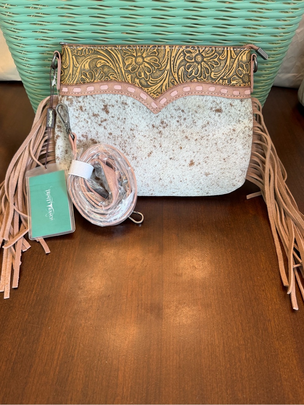 NWT Trinity Ranch Western Crossbody Bag With Fringe Hair-On Cowhide, Horsehair